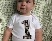 1 Onesie - Birthday Bodysuit - Baby Boy Onesie - Mod Pez in Blue and Browns