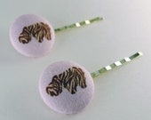 Handmade Animal Print Hippo Fabric Covered Hair Bobby Pins