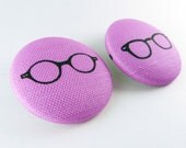 Retro Purple Glasses Frames Fabric Covered Brooch Pins
