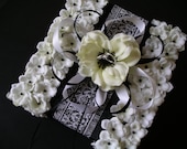 Black & White Artifiical Anemone Ring Bearer Pillow Damask Hollywood Glam