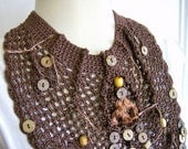 Cocoa Brown Tan Tribal Beaded Bib Upcycle Kerchief Scarf