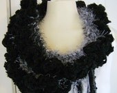 Black White Boa Ruffled Scarf