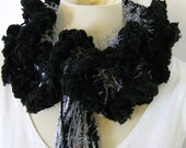 Black and White Fluffy Ruffled Neck Warmer Scarf