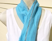 Spring Turquoise Silver Stripe Cotton Fringe Long Scarf
