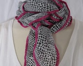 Fuchsia Trim Charcoal Black White Snakeskin Print Longer Scarf