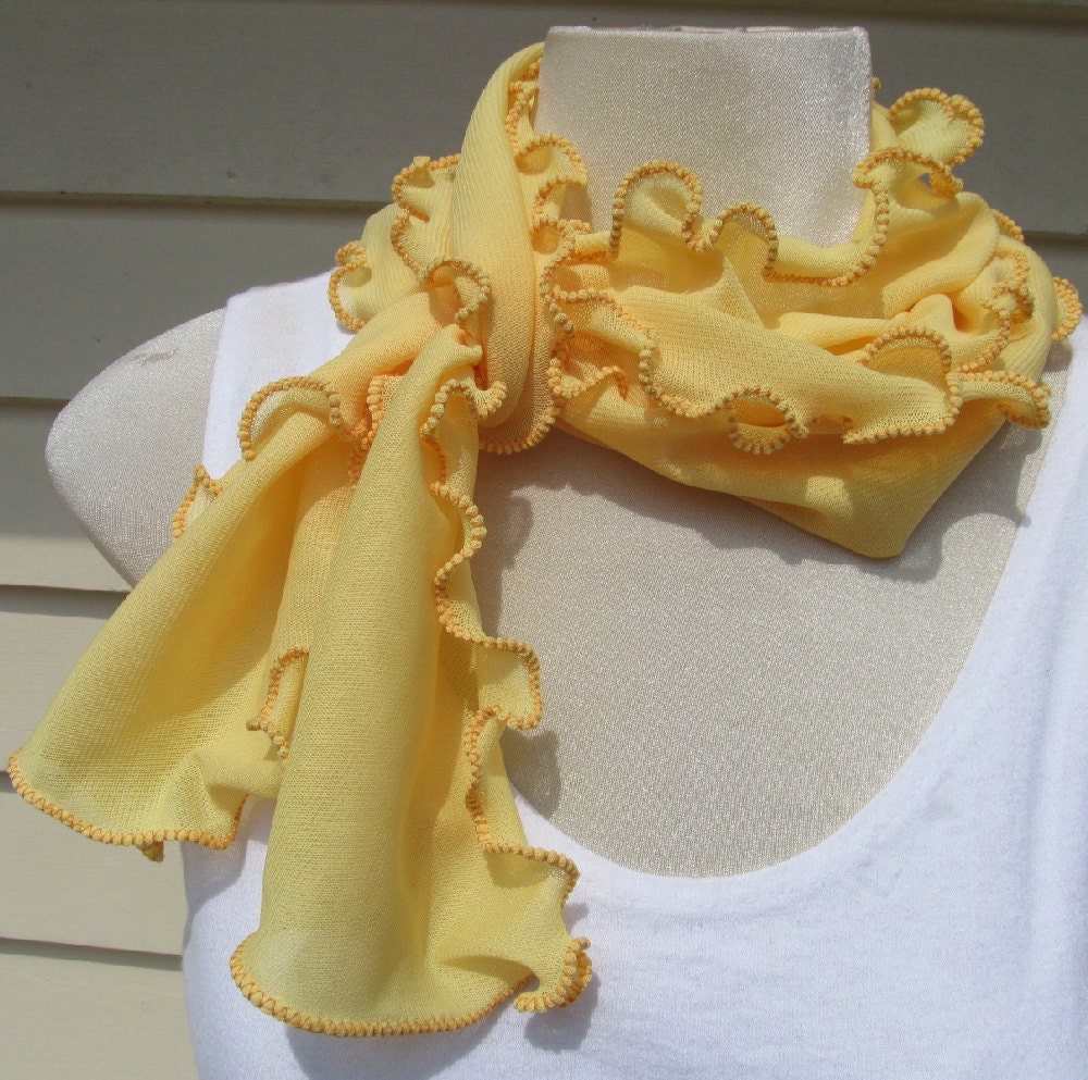 Citrus Lemon Zest Solar Power Yellow Ruffled Lettuce Edge Scarf