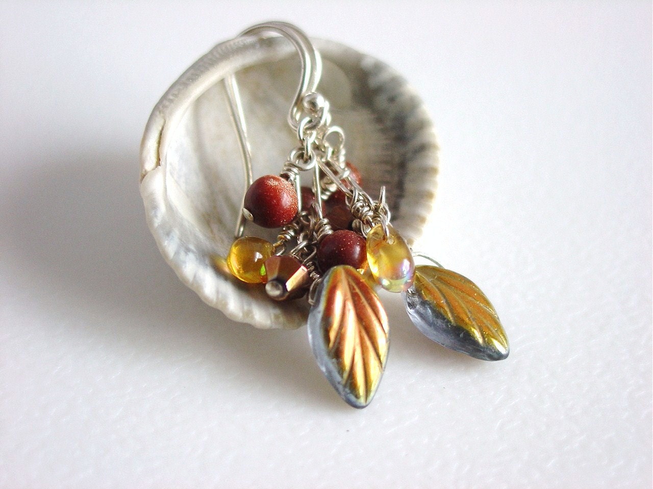Fall Leaves Earrings in Gold and Rust