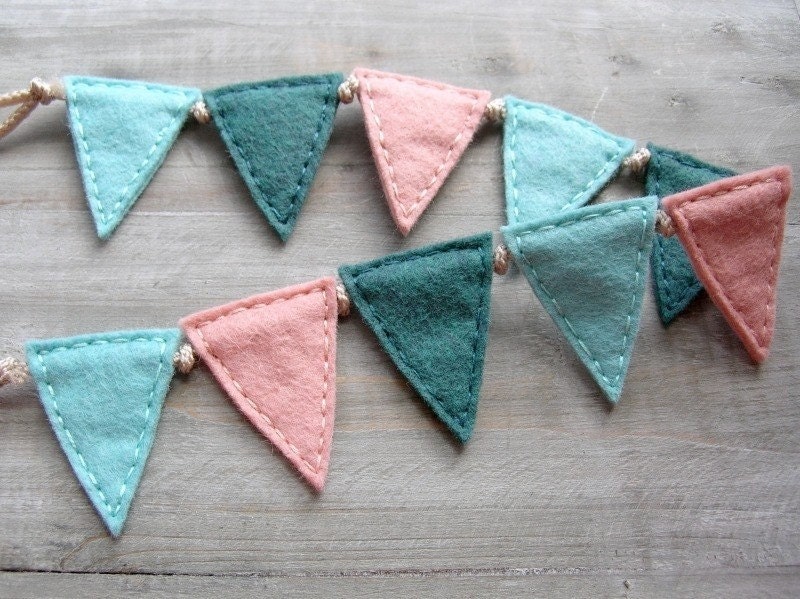Wee Felt Bunting. Nursery Decor. Blue Green and Peach. by OrdinaryMommy