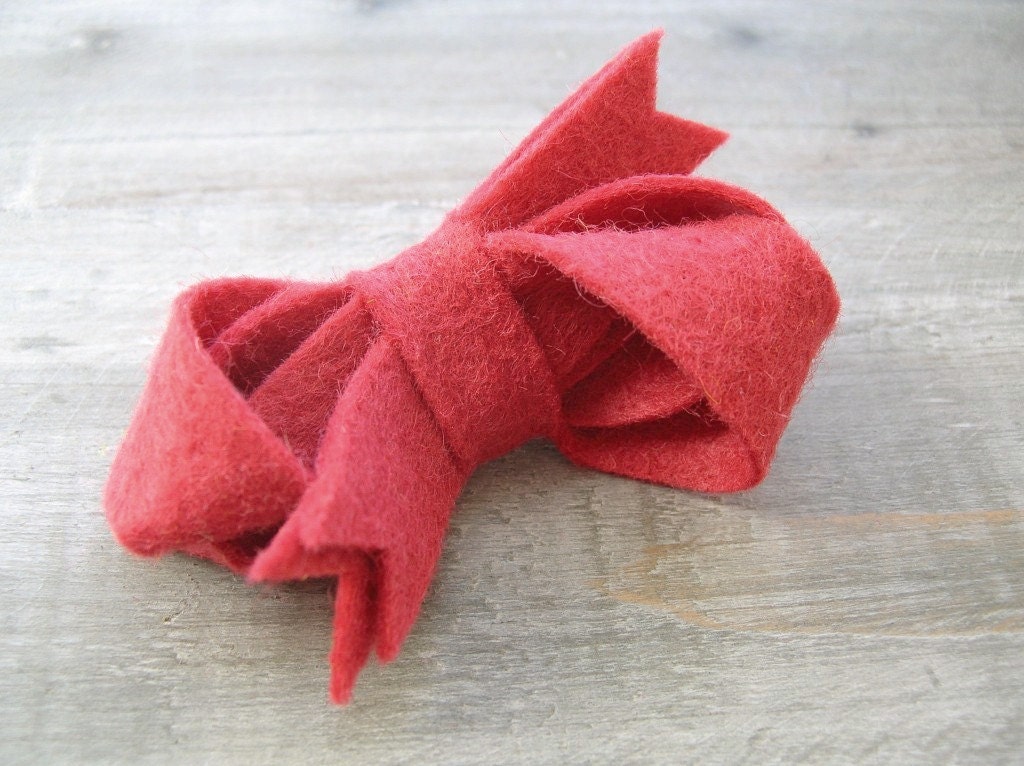 Bow Felt Hair Clip Rhubarb Red Boho Accessory by OrdinaryMommy on Etsy