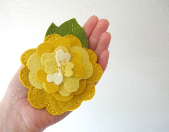 Large Felt Hair Flower // Yellow Mum// Spring Fashion // Womens Hair Accessory // Handmade by OrdinaryMommy on Etsy