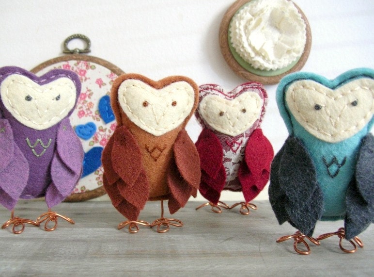 Felt Owl Figurine. Mister Stormy. Blue and Gray with Copper Feet. One of a Kind. by OrdinaryMommy