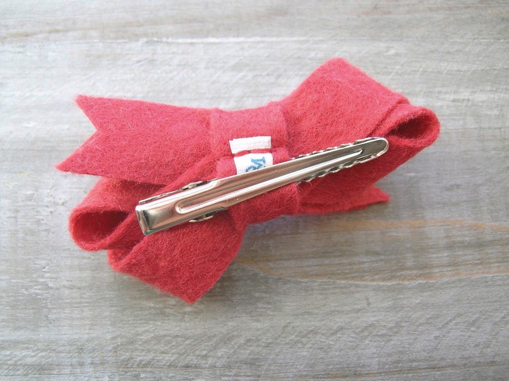 Bow Felt Hair Clip Rhubarb Red Boho Accessory by OrdinaryMommy on Etsy