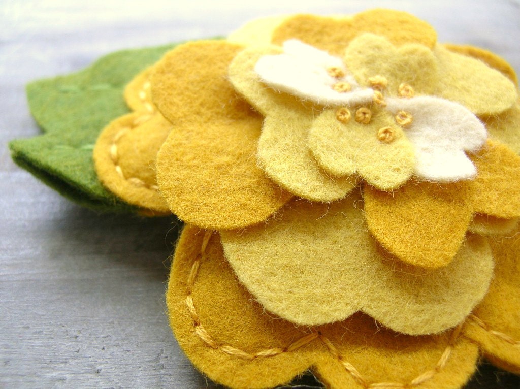 Large Felt Hair Flower // Yellow Mum// Spring Fashion // Womens Hair Accessory // Handmade by OrdinaryMommy on Etsy