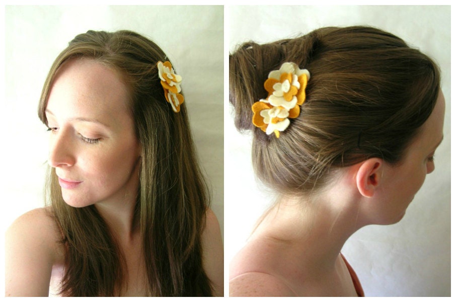 Women's Felt Flower Hair Pin Set // Soft Jadeite and Aqua Mint // Bridesmaid Hair Accessory by OrdinaryMommy on Etsy