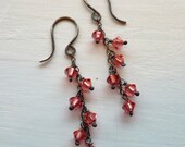 Padparadscha Pink Coral Swarovski Crystal Earrings in Antiqued Sterling Silver