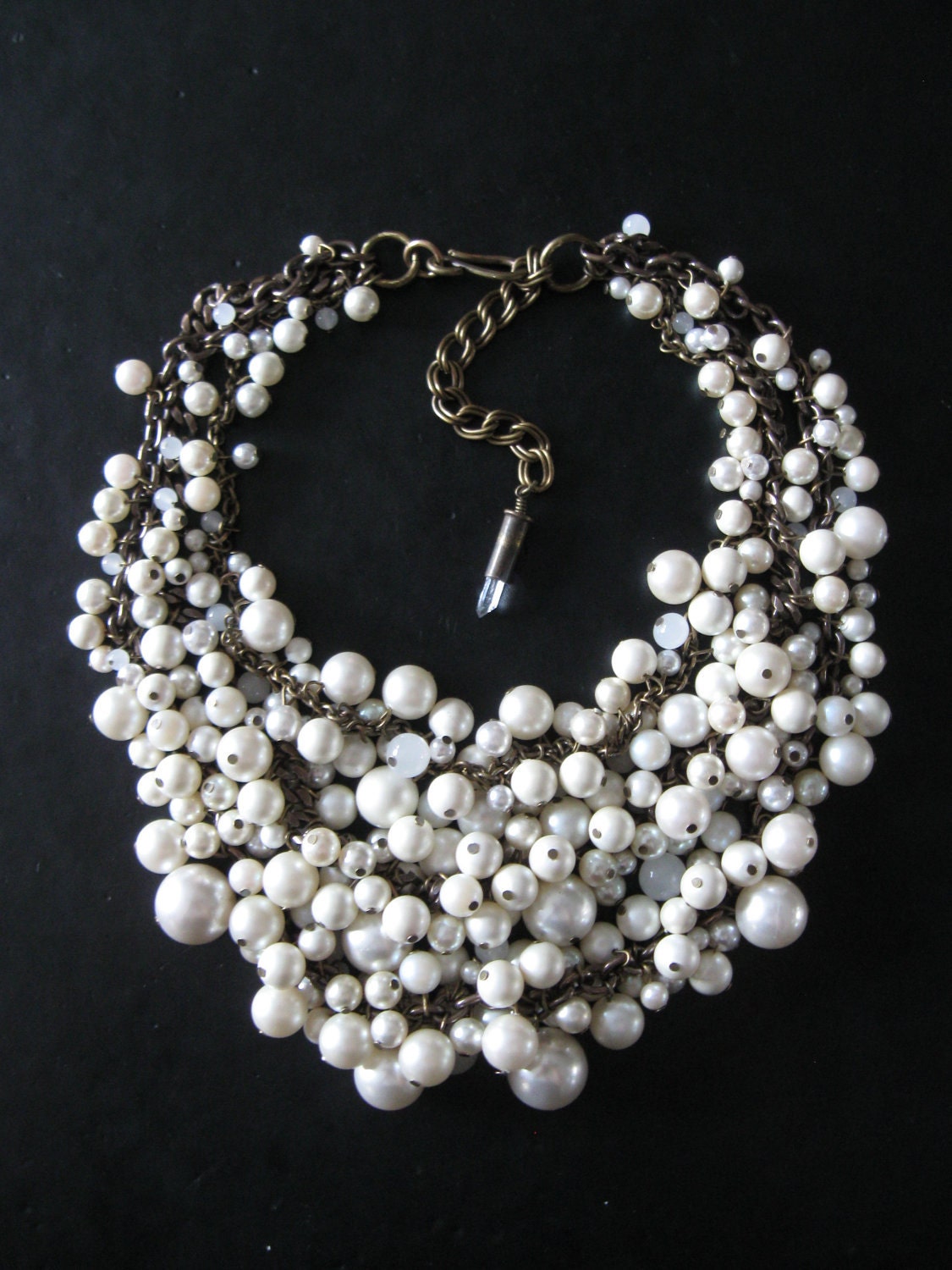 Recycled Pearl Bib Necklace - Mermaid Farts - Creamy White and Brass - Eco Friendly