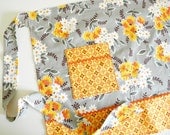 Half Apron - Flea Market Fancy Floral Wrap in grey and orange