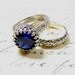 Vintage Engagement Sterling Silver Created Sapphire Ring with Tiara Crown like bezel - Wedding