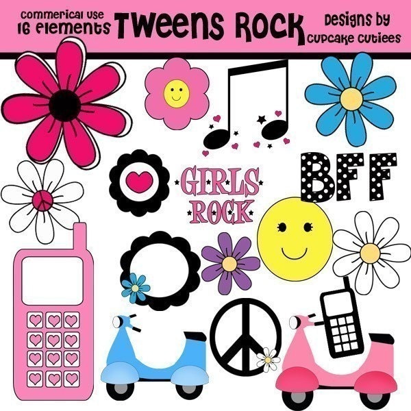 Tween Teen Rocks  Digital Clipart Elements Commercial use for paper,  invites, and web design
