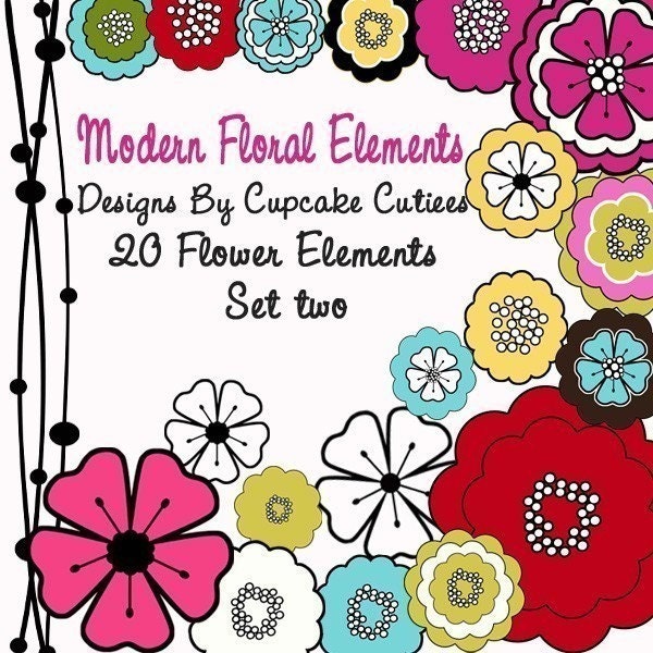 Modern Floral Flowers 2  Digital Clipart Elements Commercial use for paper, invites, and web design