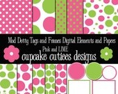 Mod Dotty  Elements Frames and Papers Digital Clipart PINK n LIME Elements Commercial use for paper, digital , invites, and web design