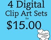 4  Clip Art Digital Paper Packs  for 15.00  Super  SALE from CuPcAkE CuTiEeS