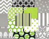 Lime and Gray Skies - Custom Crib Bedding Set  YOU DESIGN