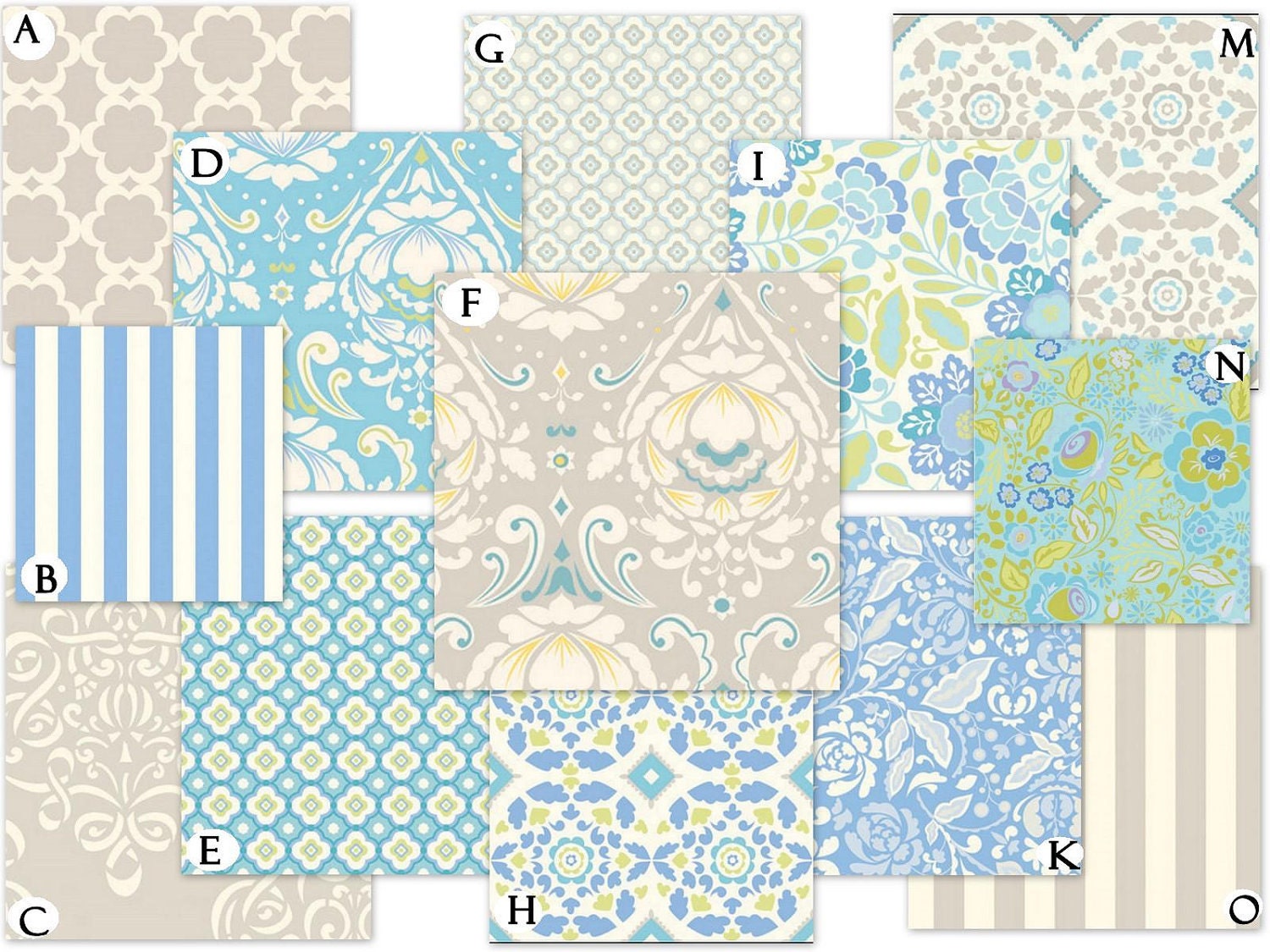 Custom Crib Baby Bedding Set - Taza in Blue and Gray