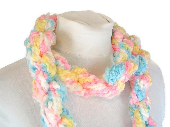 Rope Scarf - Colorful Handmade Neon Spring Cotton Candy Twist Lariat Scarf