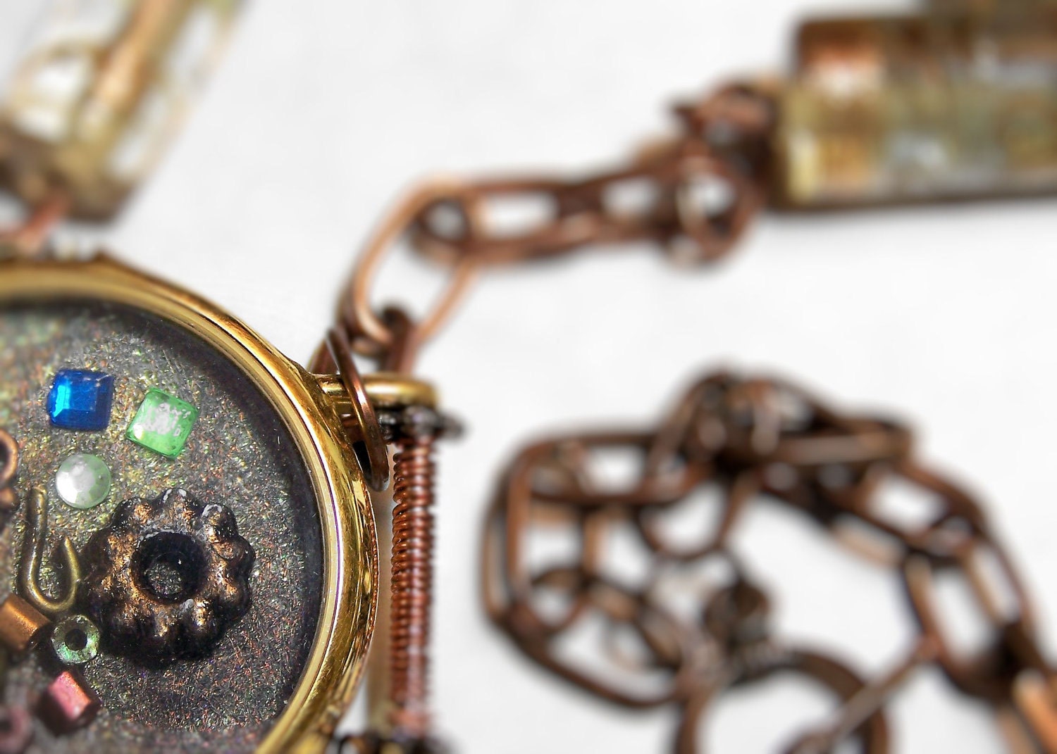 Art Jewelry Shadow Box Watch Pendant - Scattered Memories