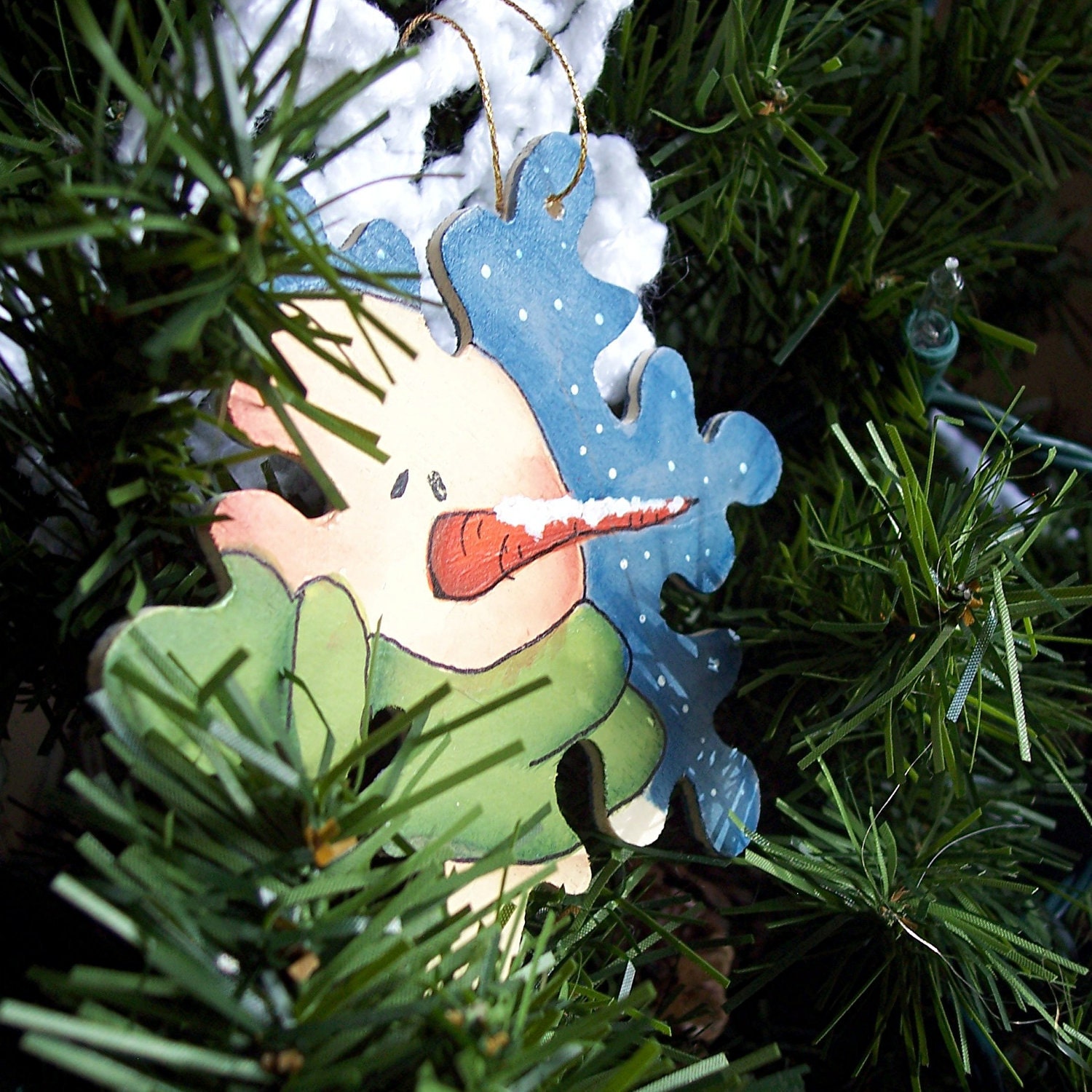 Country Christmas Ornament Hand Painted Wooden Ornament Snowman on a Snowflake Hand Painted Wood Frosty Snowman Ornie