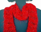 Women's Red and Silver Knitted Fashion Scarf Ladder Stitch SALE PRICE
