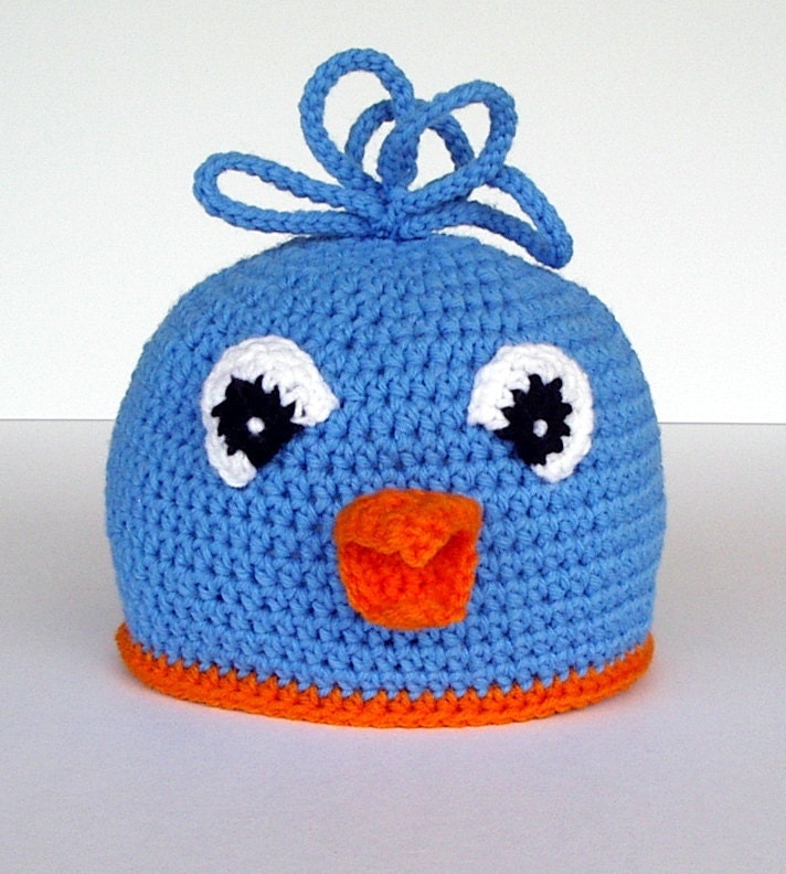 Crochet Blue Bird Hat Orange Beak Child Size