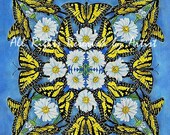 Butterfly Art: Swallowtail Butterflies and Daisies Art Print