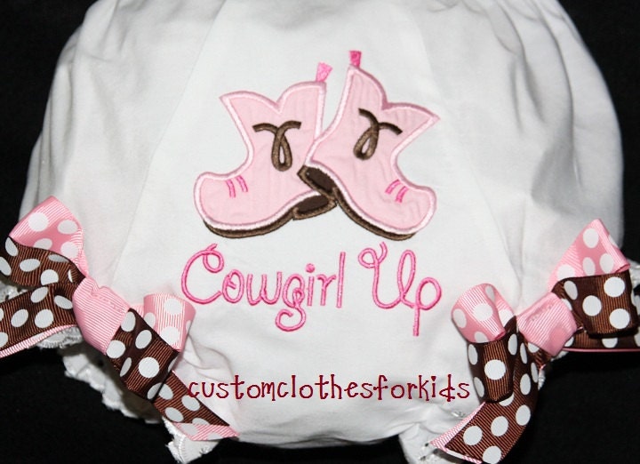 Custom Personalized Cowboy Cowgirl Up Initial Any Color Diaper Cover Bloomers Baby Girl Ribbon Birthday Shower gift Bow Monogram