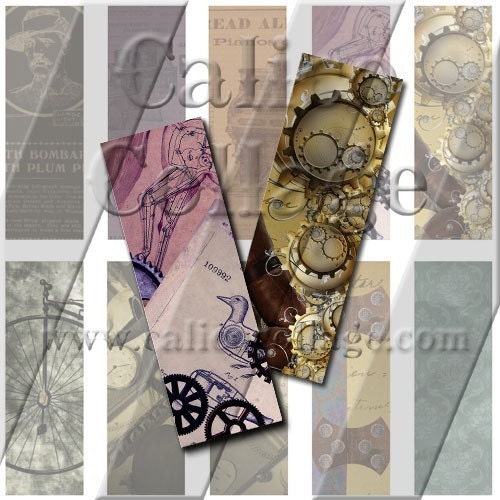 SteamPunk - Instant Download Printable Digital Collage Sheet - 1x3 Microscope Slide Size 360