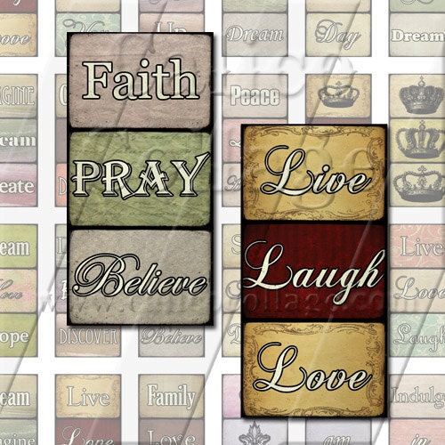 Inspirational Words - Instant Download Printable Digital Collage Sheet - 1x2 Domino Tile Size 738