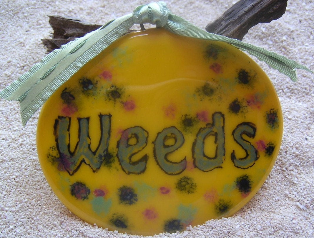 Yellow Weeds Fused Glass Garden Marker Plant stake Plant poke