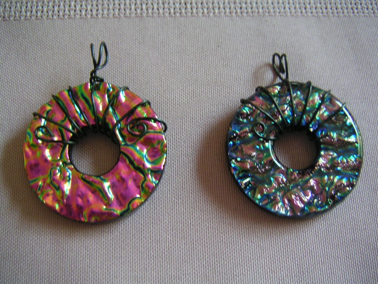 Dichroic Glass Wire-wrapped Donut Pendant