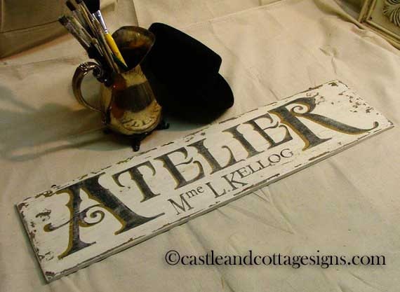 Atelier French Workshop Chippy vintage sign handpainted personalized with your name