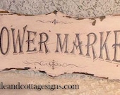 Vintage FLOWER MARKET shabby pink sign chippy paint Cottage style