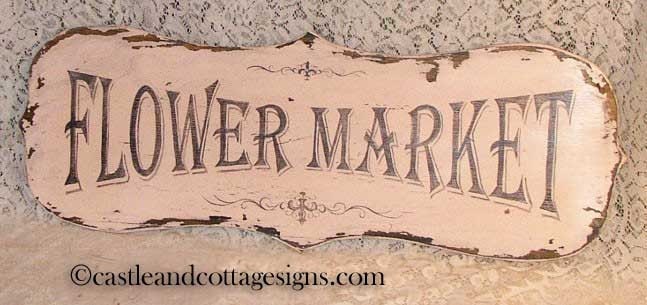 Vintage FLOWER MARKET shabby pink sign chippy paint Cottage style