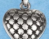Quilted Heart Sterling Silver Charm -- Complimentary Ribbon or Cord
