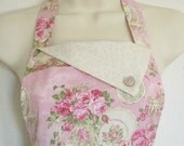 Pink retro cottage chic apron / teapots, teacups, roses