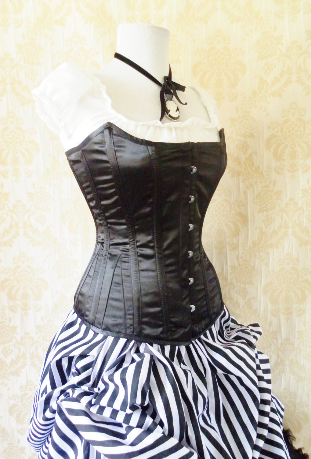 custom made steel boned corset, Victorian corset, overbust style-MADE TO ORDER-Vivienne Satin Corset-Made To Your Size