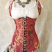 Sale, 90 dollars off-Sunset red swirl steel boned waistcoat corset, moll lace front corset-to fit 24-25 inch natural waist