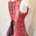 Sale, 90 dollars off-Sunset red swirl steel boned waistcoat corset, moll lace front corset-to fit 24-25 inch natural waist