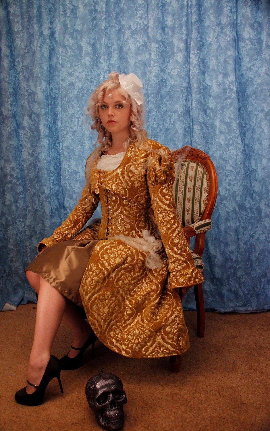 Sale-Gold damask medallion skirted corset only-for 26-28 inch waist-ready to ship
