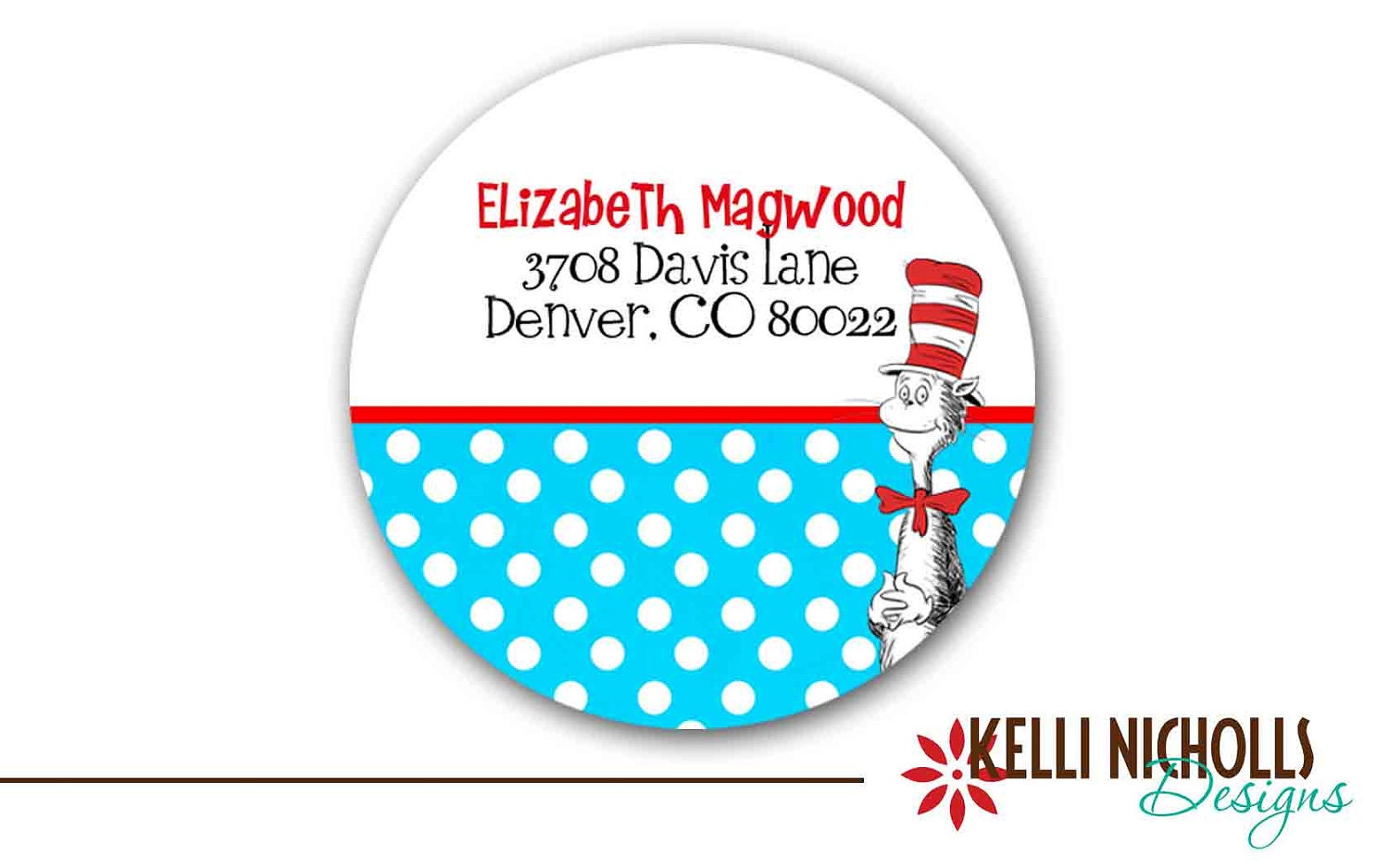 Cat in the Hat Circle Return Address Labels CUSTOM FOR Kimberley