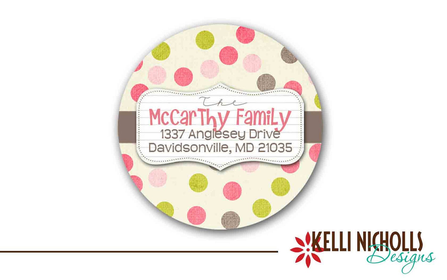 Pink & Green Polka Dot Circle Return Address Labels